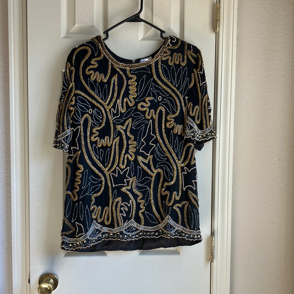 Vintage beaded 100% silk shirt